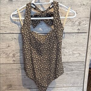 Free People Floral Black and Cream Bodysuit